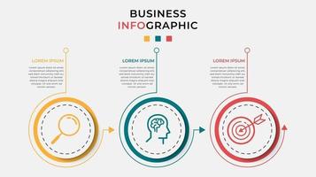 Minimal Business Infographics template. Timeline with 3 steps, options and marketing icons .Vector linear infographic with two circle connected elements. Can be use for presentation. vector