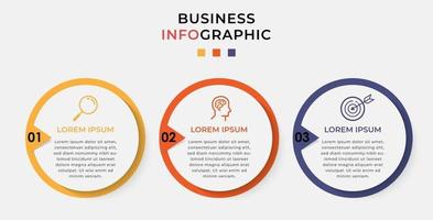 Minimal Business Infographics template. Timeline with 3 steps, options and marketing icons .Vector linear infographic with two circle connected elements. Can be use for presentation. vector