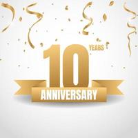 10 years gold anniversary logo design. Vector illustration