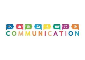 Vector illustration of a communication concept. The word communication with colorful dialog speech bubbles