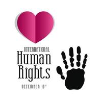 Banner internacional de derechos humanos con estampado de mano y corazón. vector