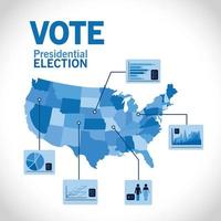 Voto de las elecciones presidenciales con infografía de mapa vector