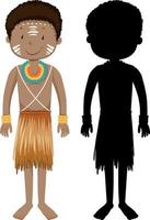 Set of people of African tribes character with its silhouette vector