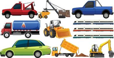 Set of different kind of cars and trucks isolated on white background vector