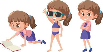 Set of a girl with different positions vector