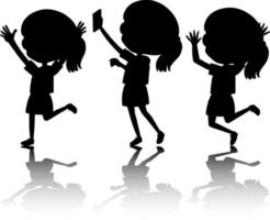 Set of kids silhouette with reflex on white background vector