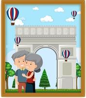 A picture of old couple with Arc de Triomphe vector