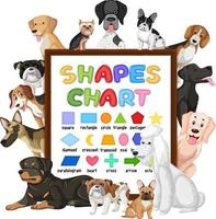 Shapes chart board with many cute dogs vector