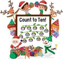 Count to ten number board with many kids cartoon character vector