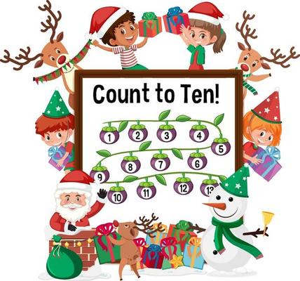 Count to ten number board with many kids cartoon character