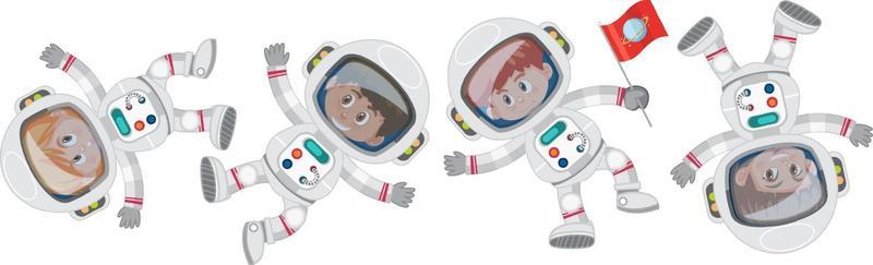 Set of different little astronauts cartoon character
