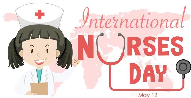 Happy international nurses day font with nurse cartoon character