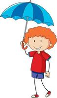 Little girl holding umbrella doodle cartoon character vector