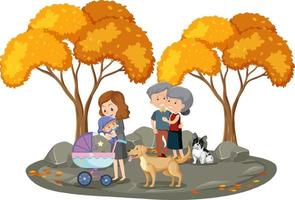 Mother holding her baby and an old couple in the park isolated vector