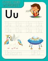 Alphabet tracing worksheet with letter U and u vector