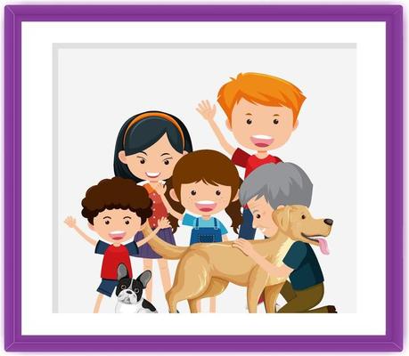 Happy family picture cartoon in a frame