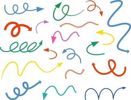 Different types of hand drawn curved arrows on white background vector