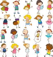 Set of different kids in doodle style vector