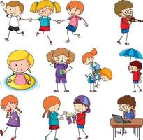 Set of different doodle kids cartoon character vector