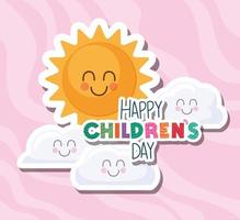 feliz día del niño con diseño de vector de sol y nubes