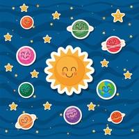 Sun and space cartoons on blue background vector design