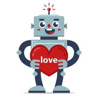 lindo robot da San Valentín. declaración de amor. inteligencia artificial. relación en el futuro. Ilustración de vector de personaje plano
