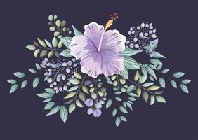 purple hawaiian flower with leaves painting vector design