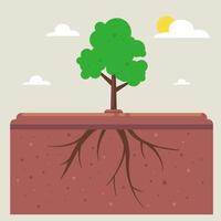tree roots under the ground. wildlife landscape. plant root system. flat vector illustration