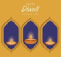 Happy diwali candles in windows vector design