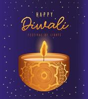 Happy diwali candle on blue background vector design