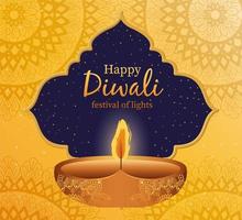 Happy diwali candle on a mandala background vector design