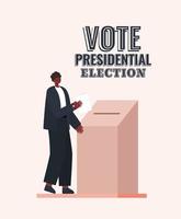 Hombre afro y caja de votación con diseño de vector de texto de elección presidencial de voto