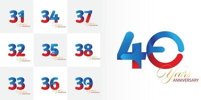 conjunto de celebración de aniversario de 31, 32, 33, 34, 35, 36, 37, 38, 39, 40 años vector