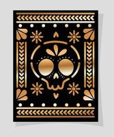 mexican gold and black skull in frame vector design