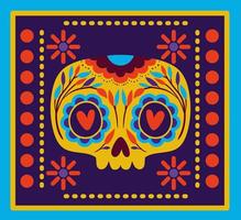 calavera mexicana con marco colorido vector