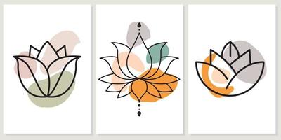 Abstract boho art background, cover or wall art with hand-drawn lotus vector