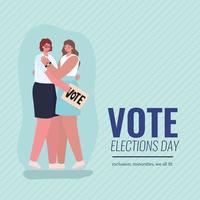 Women hugging with vote banner vector design