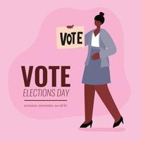 mujer negra con diseño de vector de banner de voto
