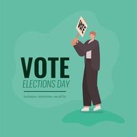 Man with vote banner on green background vector design