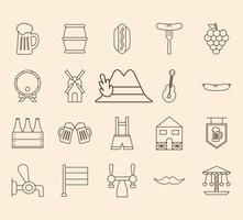 Oktoberfest line style icon set vector