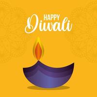 Happy diwali candle on a mandala background vector