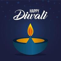 Happy diwali candle on blue with stars background vector design