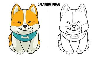 Puppy Biting A Bone Coloring Page vector