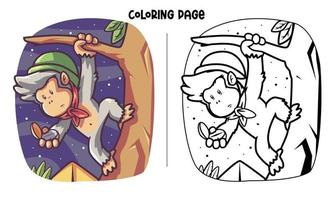 Monkey Climbing With Compass Coloring Page vector