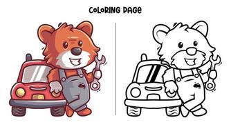 Fox The Mechanic Coloring Page vector