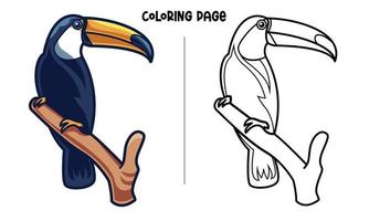 Toucan Bird Standing On A Branch Coloring Page vector
