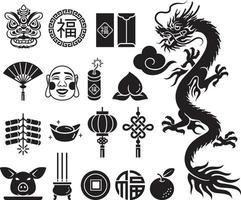 Conjunto de iconos de año nuevo chino. ilustraciones vectoriales. vector