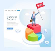 Businessman with red flag stand on top of the infographic pie chart.
Business success conceptual design. vector