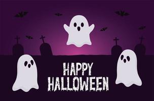fantasmas de halloween con murciélagos en el diseño del vector del cementerio