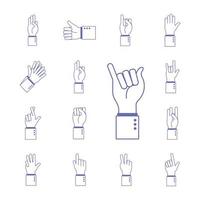 hand sign language alphabet icon set vector